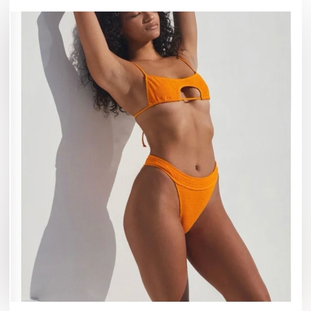 LA Hearts Pac Sun Women’s Orange Crush Crinkle High-Cut Bikini Size Small (S)